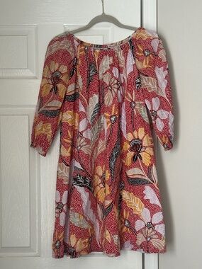 Elizabeth & James Marika Garden Dress Extra Small Red Orange White Cotton Batik